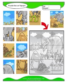 Puzzle Kes Yapıştır Çalışma Sayfaları